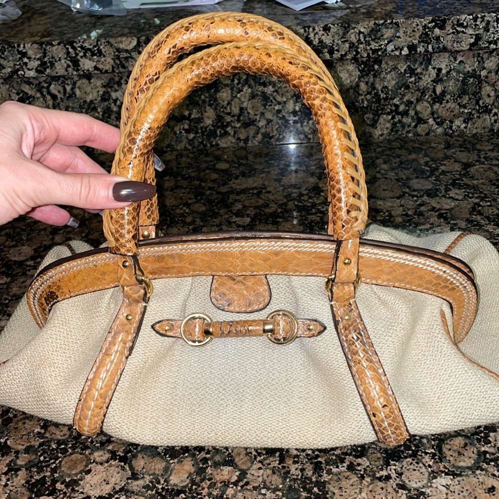 Vintage medium Christian Dior bowler bag canvas with python.